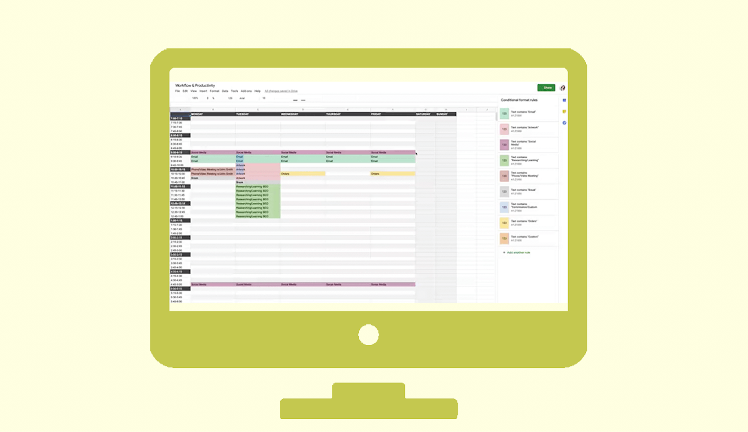 Free Customizable Productivity Workflow on Google Sheets