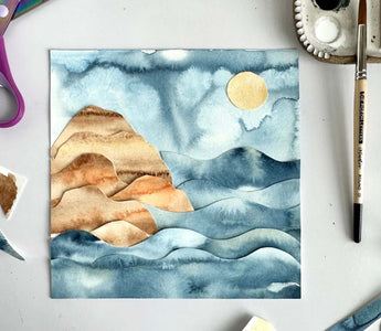 Papercut watercolor seascape collage