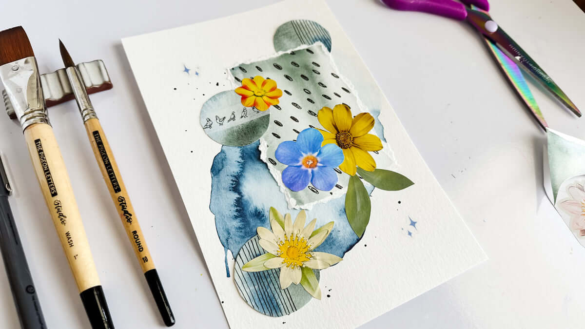 Mixed media floral collage tutorial