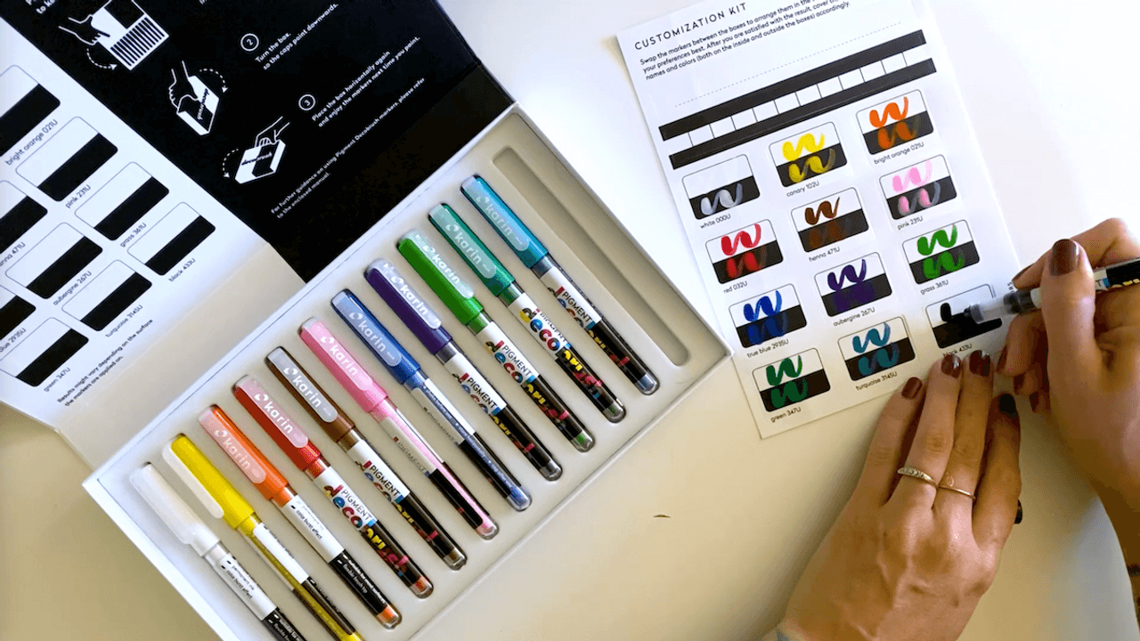 Karin marker acrylic brush pen swatches