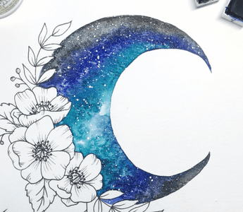 Floral + Watercolor Galaxy Moon Tutorial