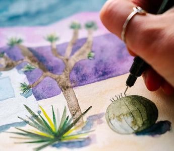 Watercolor botanical landscape