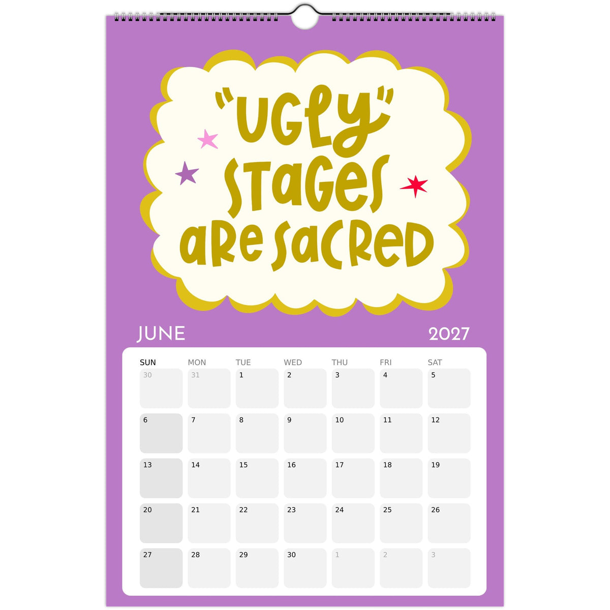 April page of the Art or Nothing 2027 wall calendar for artists with colorful hand-lettered artwork