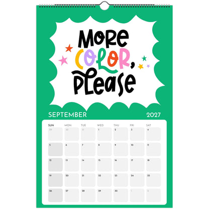 July page of the Art or Nothing 2027 wall calendar for artists with colorful hand-lettered artwork