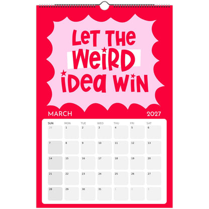 March page of the Art or Nothing 2027 wall calendar for artists with colorful hand-lettered artwork