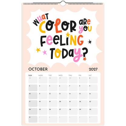 October page of the Art or Nothing 2027 wall calendar for artists with colorful hand-lettered artwork
