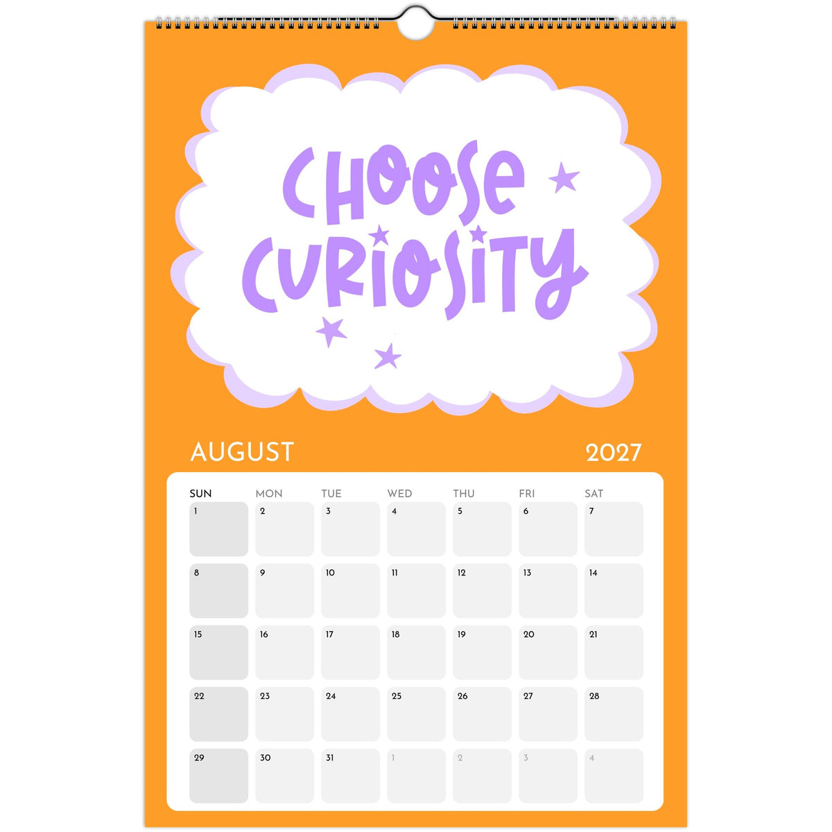 September page of the Art or Nothing 2027 wall calendar for artists with colorful hand-lettered artwork