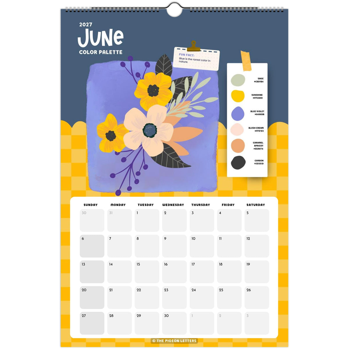 June page of the Color Palette 2027 wall calendar for artists with a curated color palette and original illustration