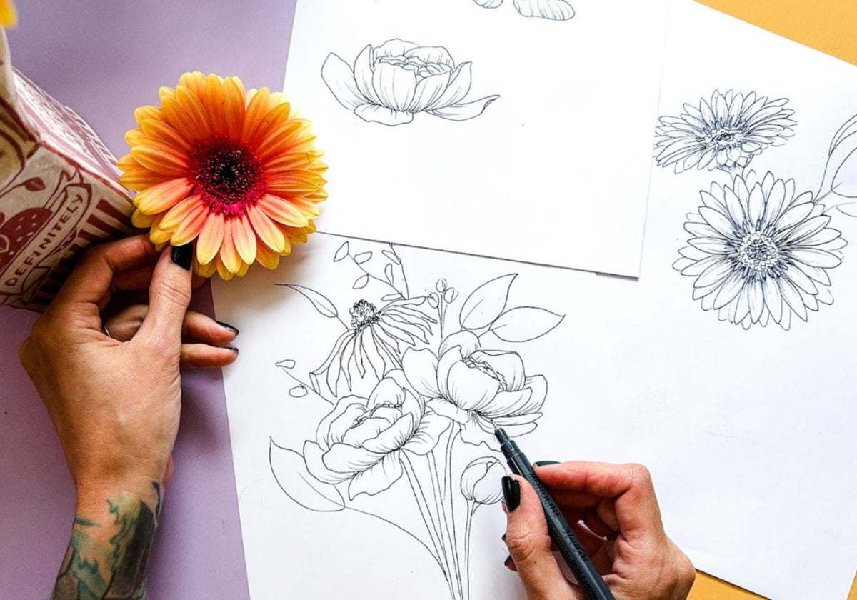 how to draw botanicals line art