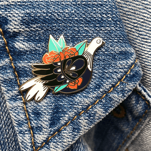 folk art enamel pigeon pin