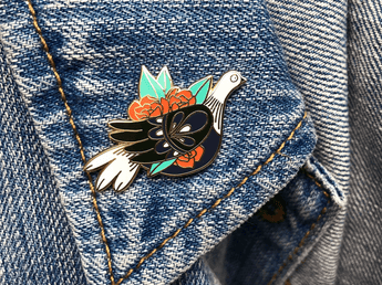 folk art enamel pigeon pin