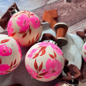 Hand-Painted Floral Ornament -Hot Pink