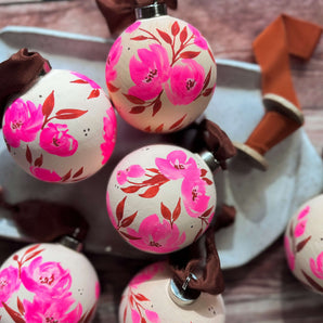 Hand-Painted Floral Ornament -Hot Pink