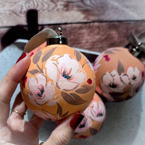 Hand-Painted Floral Ornament - Tangerine