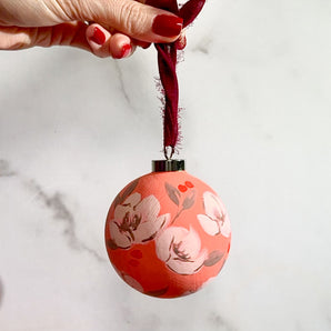 Hand-Painted Floral Ornament - Salmon