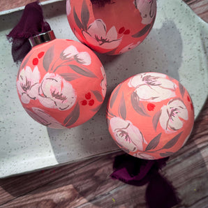 Hand-Painted Floral Ornament - Salmon